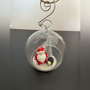 Handblown Glass Globe Santa Claus, Hedgehog Figure and Christmas Tree.